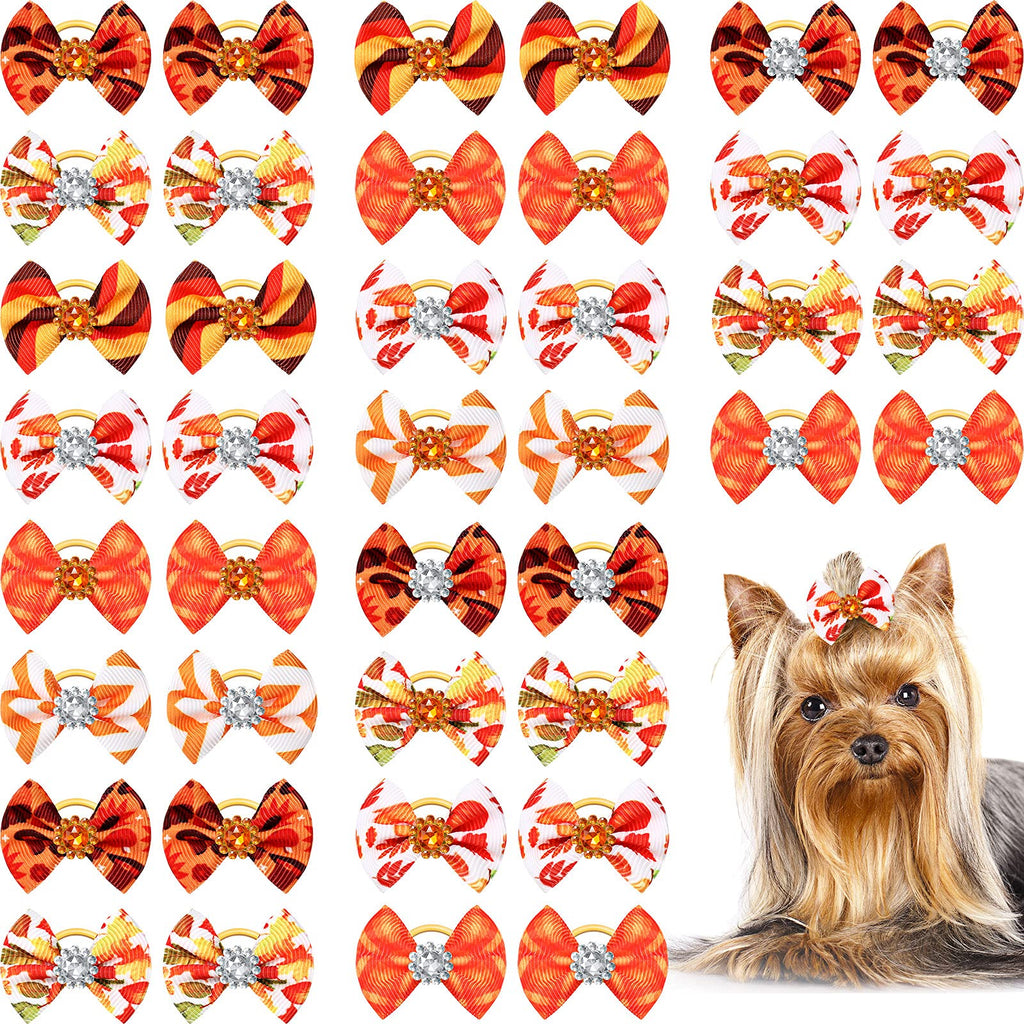 PACKCO 40-Piece Autumn & Thanksgiving Dog Hair Bows with Premium Rhinestones (20 Pairs)