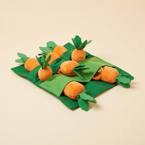 PACKCO Adorable Carrot Snuffle Toy plush carrot garden enrichment mat for dogs